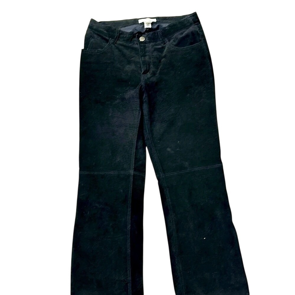 HUGO BUSCATI‎ Black Suede Leather Pants Women's Size 6 Flare Leg